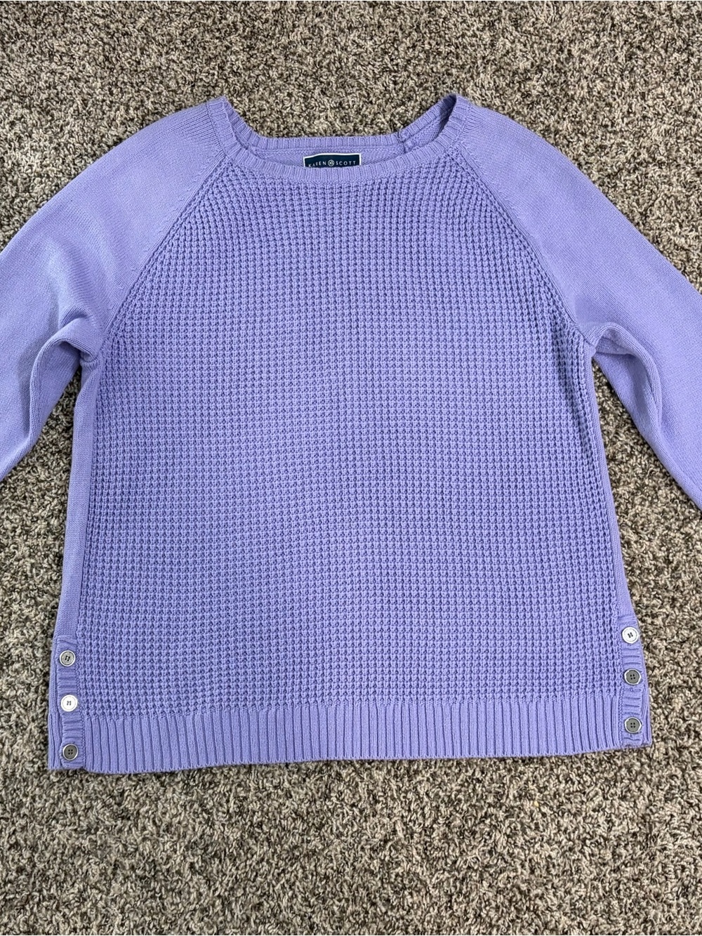 Karen Scott Lavender Waffle-Knit Scoop Neck Sweater